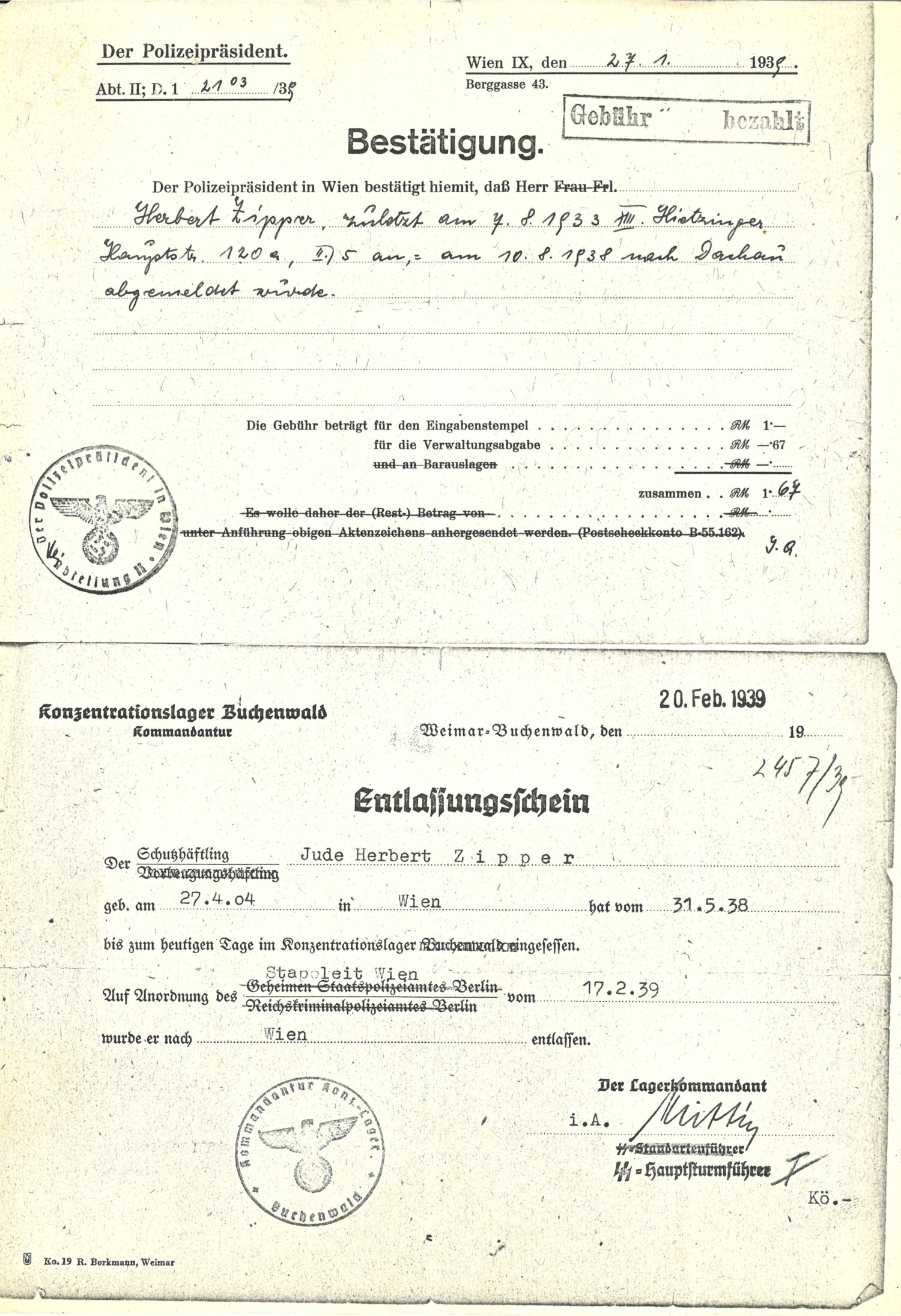 Buchenwald-discharge-papers-herbert-zipper