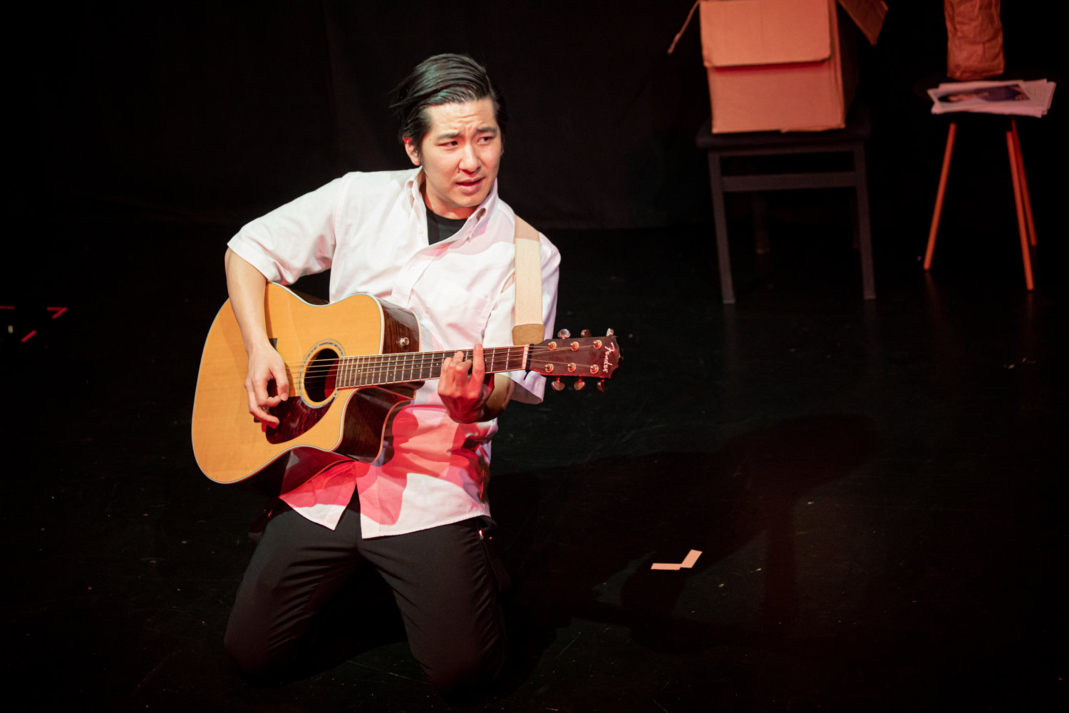 PHOTO: Rob Slaven | South Pasadenan News | J. Elijah Cho sings his song "Sexy Asian Men" as a part of his solo show "Mr. Yunioshi". 