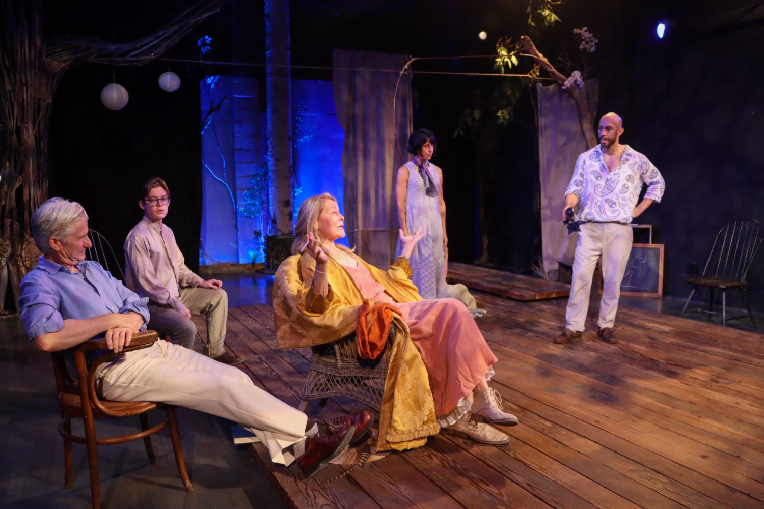PHOTO: South Pasadena Theatre Workshop | The South Pasadenan | The cast of The Seagull: Kevin Michael Moran, Nick Apostolina, Sally Smythe, Christina Conte, and Kila Packett on stage at South Pasadena Theatre Workshop.