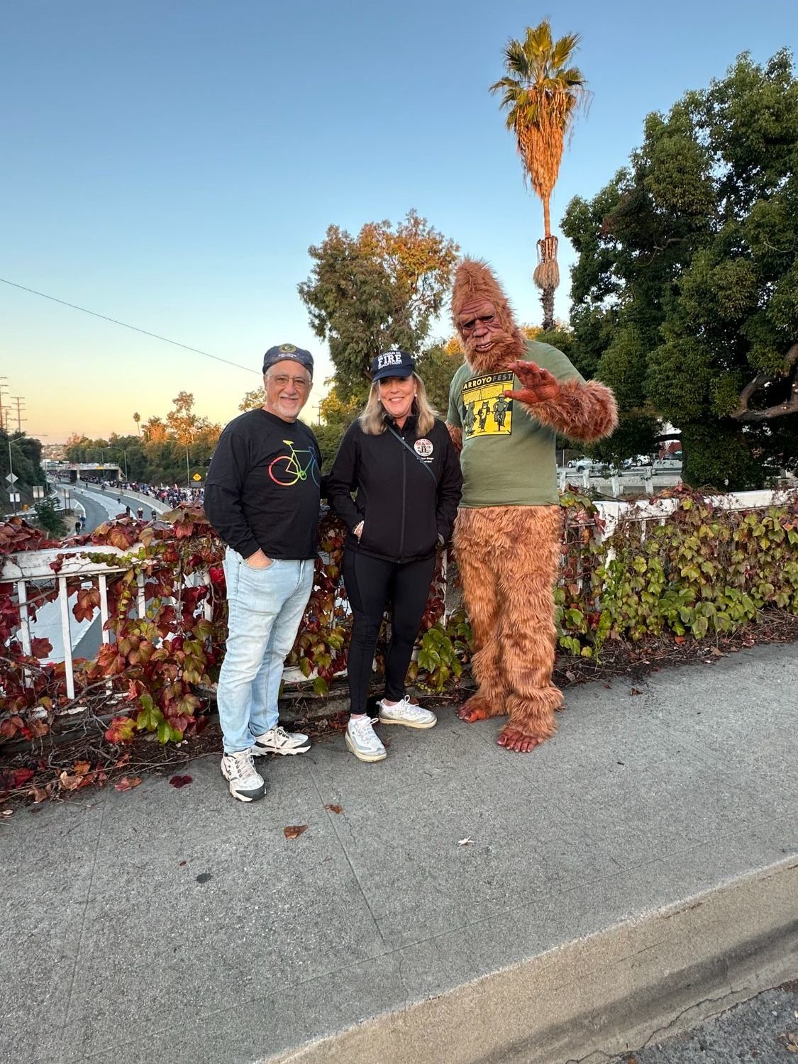 PHOTO: Bill Glazier | The South Pasadenan | Senator Anthony Portantino and Supervisor Kathryn Barger with Bigfoot at ArroyoFest 2023.