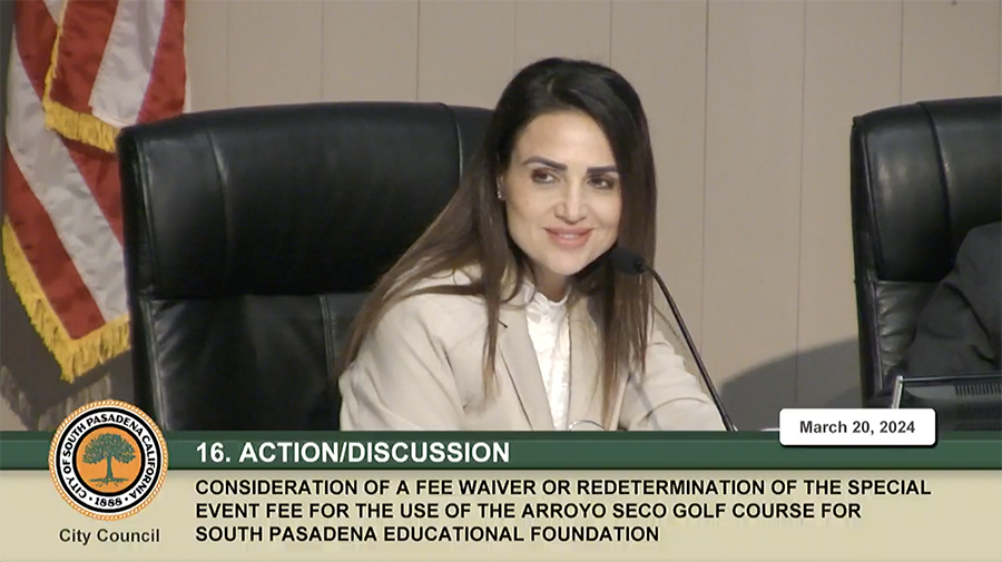 PHOTO: South Pasadena City Council Meeting Live Feed | City Manager Arminé Chaparyan informs the city council that there will be an exploration and assessment of all city services and venue fees coming up.