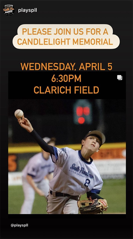 Trent Tozer Candlelight Memorial Wednesday, April 5th at 6:30pm - Clarich Field in the Arroyo