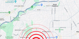 Monday Earthquake USGS Modified: 34.086°N 118.168°W. Location is South/Southwest of South Pasadena, near Huntington Drive.