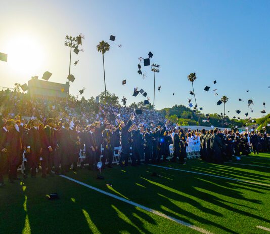 PHOTO: South Pasadena News | Mac Shropshire | Graduated seniors throw their caps in the air to signify the end of their high school journey.