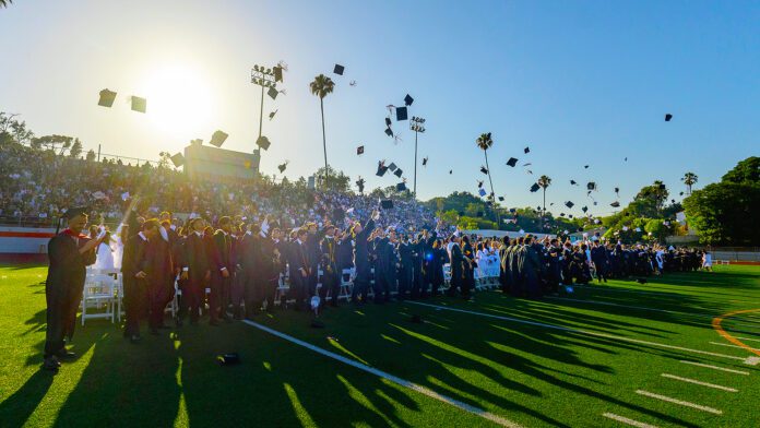PHOTO: South Pasadena News | Mac Shropshire | Graduated seniors throw their caps in the air to signify the end of their high school journey.