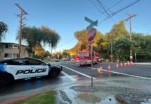 PHOTO: Steven Lawrence | The South Pasadenan News | Major water main burst causes street flooding, and further raises concerns on aging infrastructure. Tens-of-thousnads of gallons of water lost down the drain.