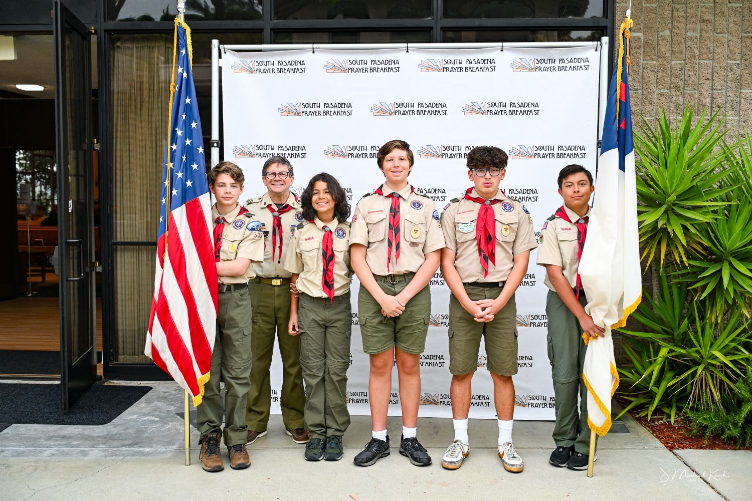 PHOTO: J. Mike Kwok | The South Pasadenan | Boy Scout Troop 333 at the Prayer Breakfast to perform the Color Guard Ceremony.
