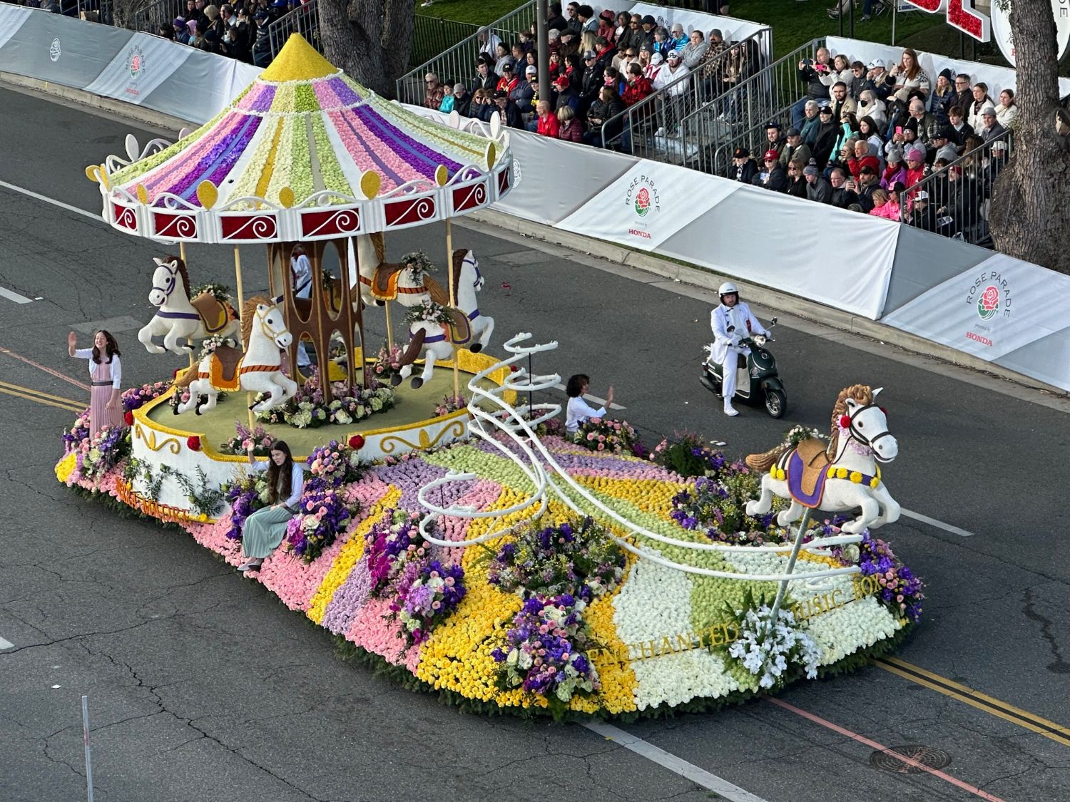 PHOTO: Bill Glazier | The South Pasadenan | Sierra Madre, a self-built float, won the Queen Award for its “Enchanted Music Box” float. It was recognized for its outstanding presentation of roses.