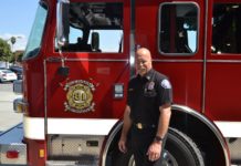 PHOTO: Alisa Hayashida | The South Pasadenan | Fire Chief Paul Riddle with Engine 81 at the South Pasadena Firehouse.