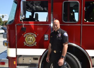 PHOTO: Alisa Hayashida | The South Pasadenan | Fire Chief Paul Riddle with Engine 81 at the South Pasadena Firehouse.