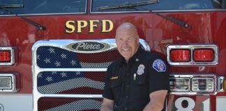 PHOTO: Alisa Hayashida | The South Pasadenan | Fire Chief Paul Riddle with Engine 81 at the South Pasadena Firehouse.
