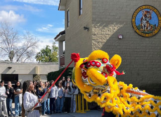 PHOTO: Megan Gardner | The South Pasadenan | SPMS students interact with The Immortals lion dance team to celebrate Lunar New Year.