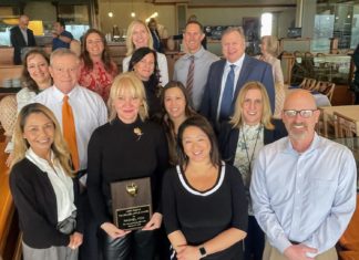 PHOTO: provided by South Pasadena Unified School District | The South Pasadenan | Rachel Fox (middle left) and South Pasadena Unified School District representatives celebrated Fox receiving the Golden Apple Award for Volunteerism.