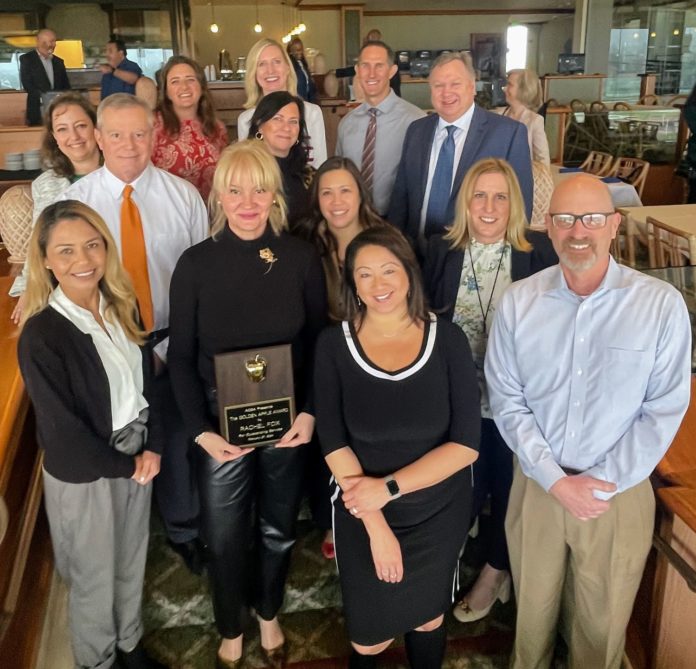 PHOTO: provided by South Pasadena Unified School District | The South Pasadenan | Rachel Fox (middle left) and South Pasadena Unified School District representatives celebrated Fox receiving the Golden Apple Award for Volunteerism.