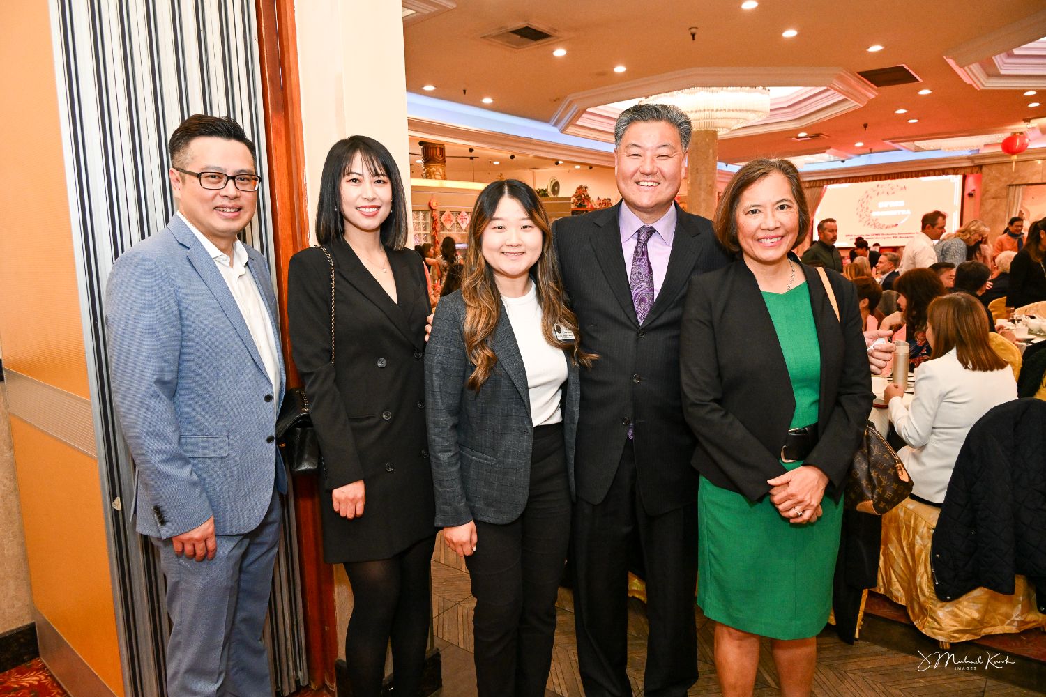 PHOTO: J. Michael Kwok | The South Pasadenan | Guests at the banquet are (L-R) George Hsieh and Suli Su of EastWest Bank; Erica Nam of the office of State Sen. Anthony Portantino; Sam Park of Renew UMC, and Kristine Kwong, president, Pasadena City College Board of Trustees.