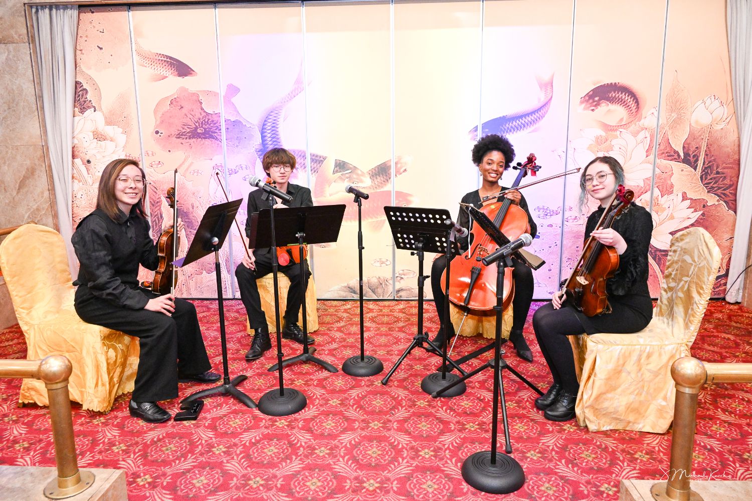PHOTO: J. Michael Kwok | The South Pasadenan | The Chamber Ensemble from the LA County High School for the Arts performed for the guests. From L-R are Akirin Au, Julian Rife, Amirah Janelle Thomas and Fern Ilarraza.