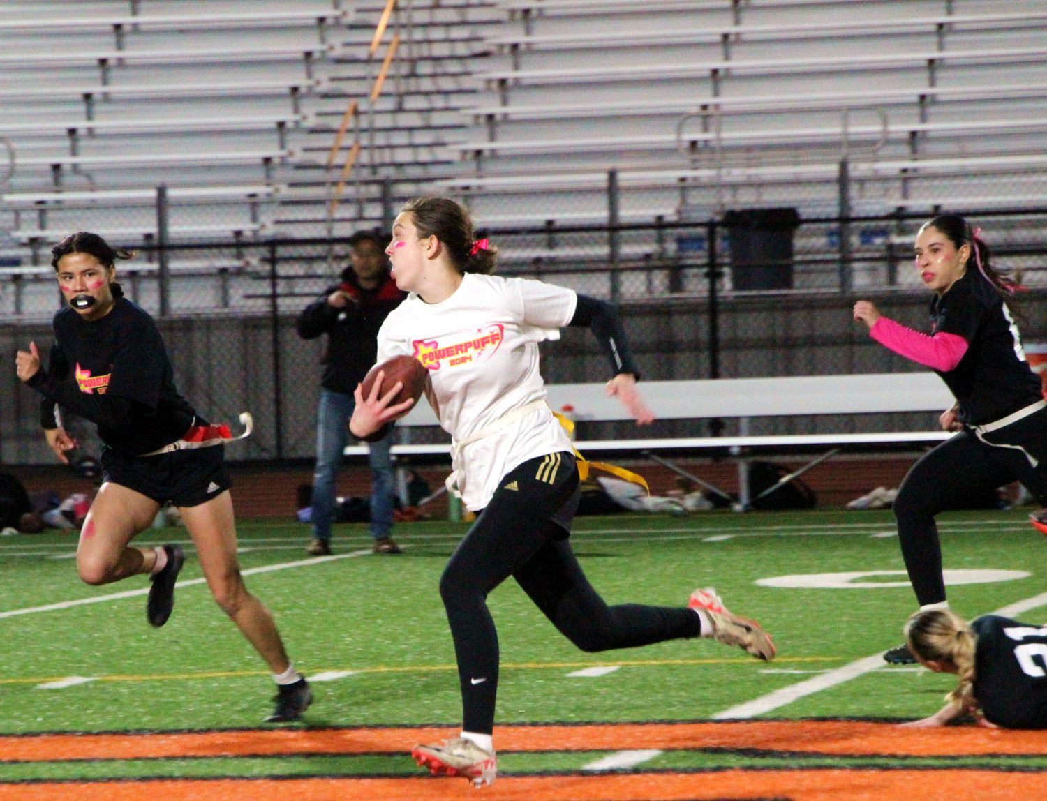 PHOTO: Henk Friezer | The South Pasadenan | Junior and Senior players in action at the 2024 PowerPuff game at SPHS Roosevelt Field.