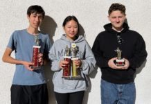 PHOTO: provided by Chris Herrin | The South Pasadenan | From left to right: Emilio Lois, Paige Tang, and Sam Whitman display their 2024 Speech and Debate awards.