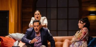 PHOTO: Jeff Lorch | The South Pasadenan | Lana Parrilla, Carlos Gomez, and Isabella Gomez in One of the Good Ones at Pasadena Playhouse.