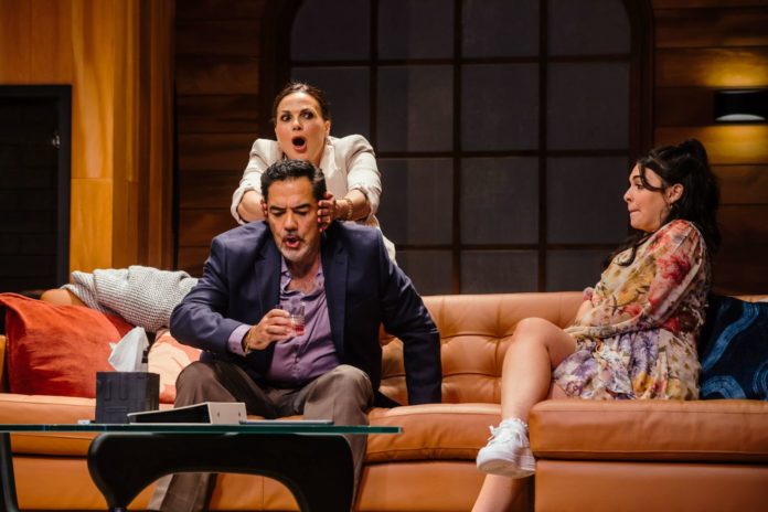 PHOTO: Jeff Lorch | The South Pasadenan | Lana Parrilla, Carlos Gomez, and Isabella Gomez in One of the Good Ones at Pasadena Playhouse.