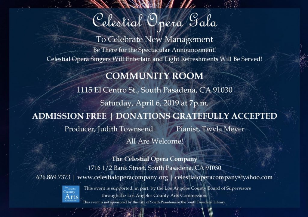 Celestial Opera Company's Gala To Announce New Management