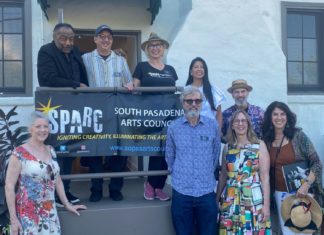 PHOTO: Alisa Hayashida | The South Pasadenan | Members of the SPARC board gather at the celebration of SPARC's 15th year and the opening of their new, permanent home. SPARC board members: Tracy Macrum, James Reynolds, Andrew Bernstein, Lissa Reynolds, Camille Farnsworth, Dean Serwin, Blue Trimarchi, Margo Newman, Sandy Kitto (SPARC president), Dean Sheldon, Lynne Heffley, Celina Duffy, Brian Bright, and Karla Thompson. (some board members not pictured)