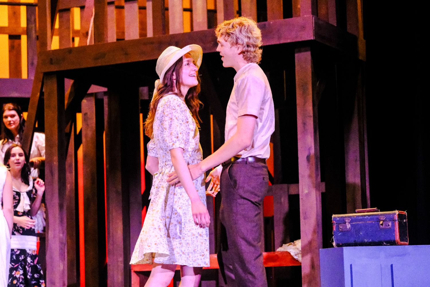 PHOTO: Rachel Choi | The South Pasadenan |Colette Carbonara and Peyton Carlson in Bright Star on stage at South Pasadena High School's Anderson Auditorium.