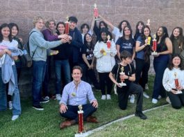 PHOTO: Todd Edwards | The South Pasadenan | South Pasadena Middle School drama students celebrate a first-place victory at the 2024 DTASC Shakespeare Festival. 