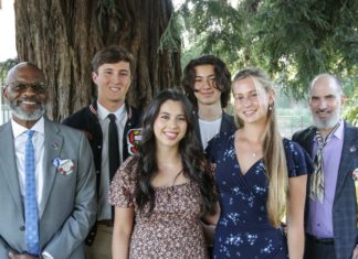 PHOTO: provided by The Oneonta Club | The South Pasadenan | Oneonta Club President Glenn Crawford with scholarship recipients Sawyer Fox, Mia Ramos, Truman Lindenthaler, Danica Sterling, with Oneonta Foundation President, Dean Serwin.