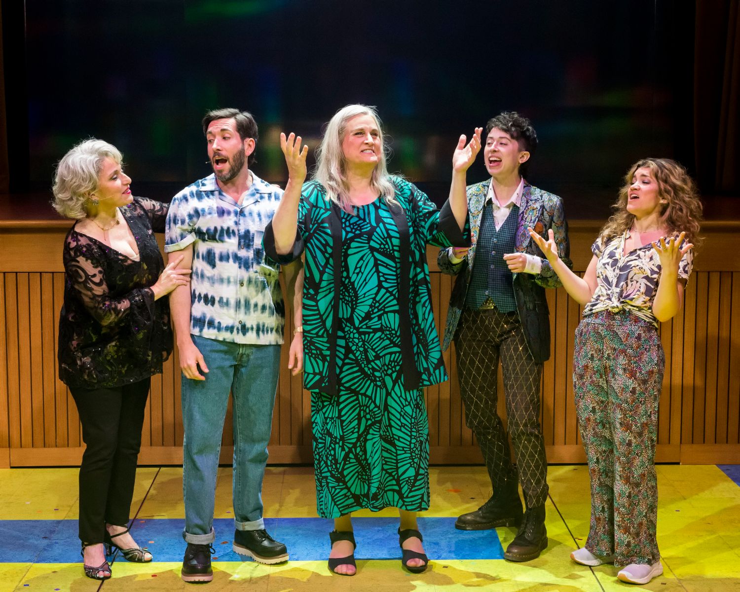 PHOTO: Craig Schwartz | The South Pasadenan | From L to R: Liz Larsen, Zachary Prince, Daya Curley, Adina Verson, and Sarah Stiles in the world premiere of "A Transparent Musical" at Mark Taper Forum May 23 through June 25, 2023.