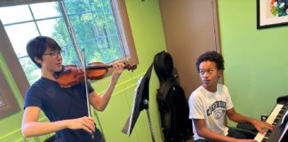 PHOTO: Rebecca Ward | The South Pasadenan | Marcus Neely (violin) and Ellis Skelton (piano) playing Sonatina op.100 by Antonin Dvorak at South Pasadena Arts & Music Academy.