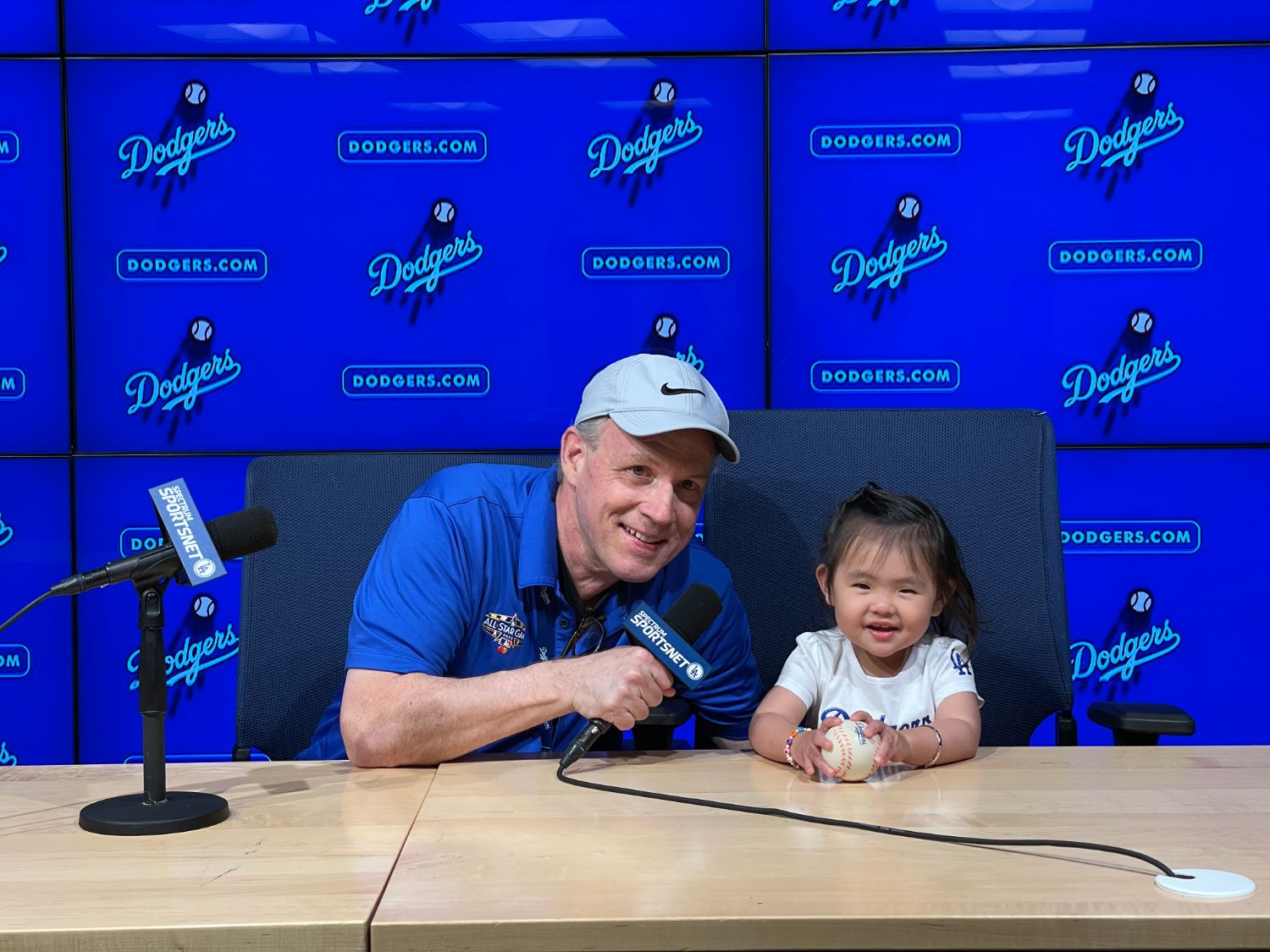 PHOTO: provided by Mark Langill | The South Pasadenan | Dodgers’ historian Mark Langill is joined by his most memorable interview subject – two-year-old granddaughter, Katie Hirata, who visited Dodger Stadium in 2023 on vacation from her native Hawaii.
