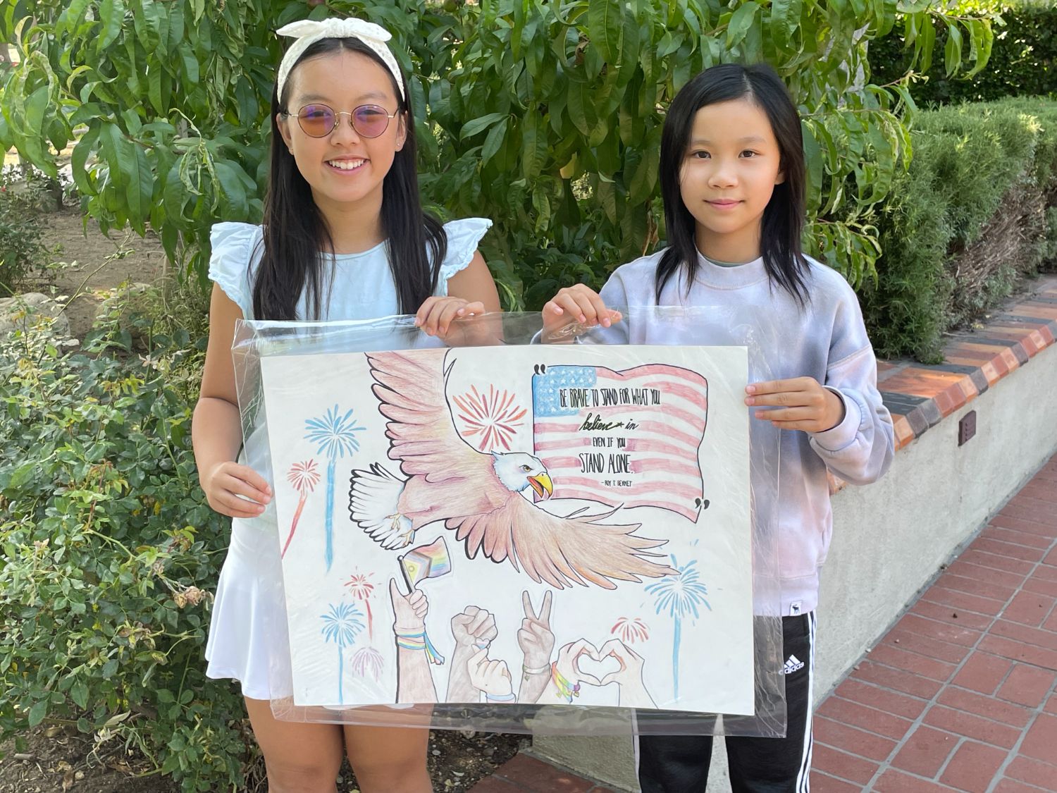 PHOTO: SPARC | The South Pasadenan | 4th of July poster contest finalists Makayla Chang and Tami Yu with their entry "Soaring Together".