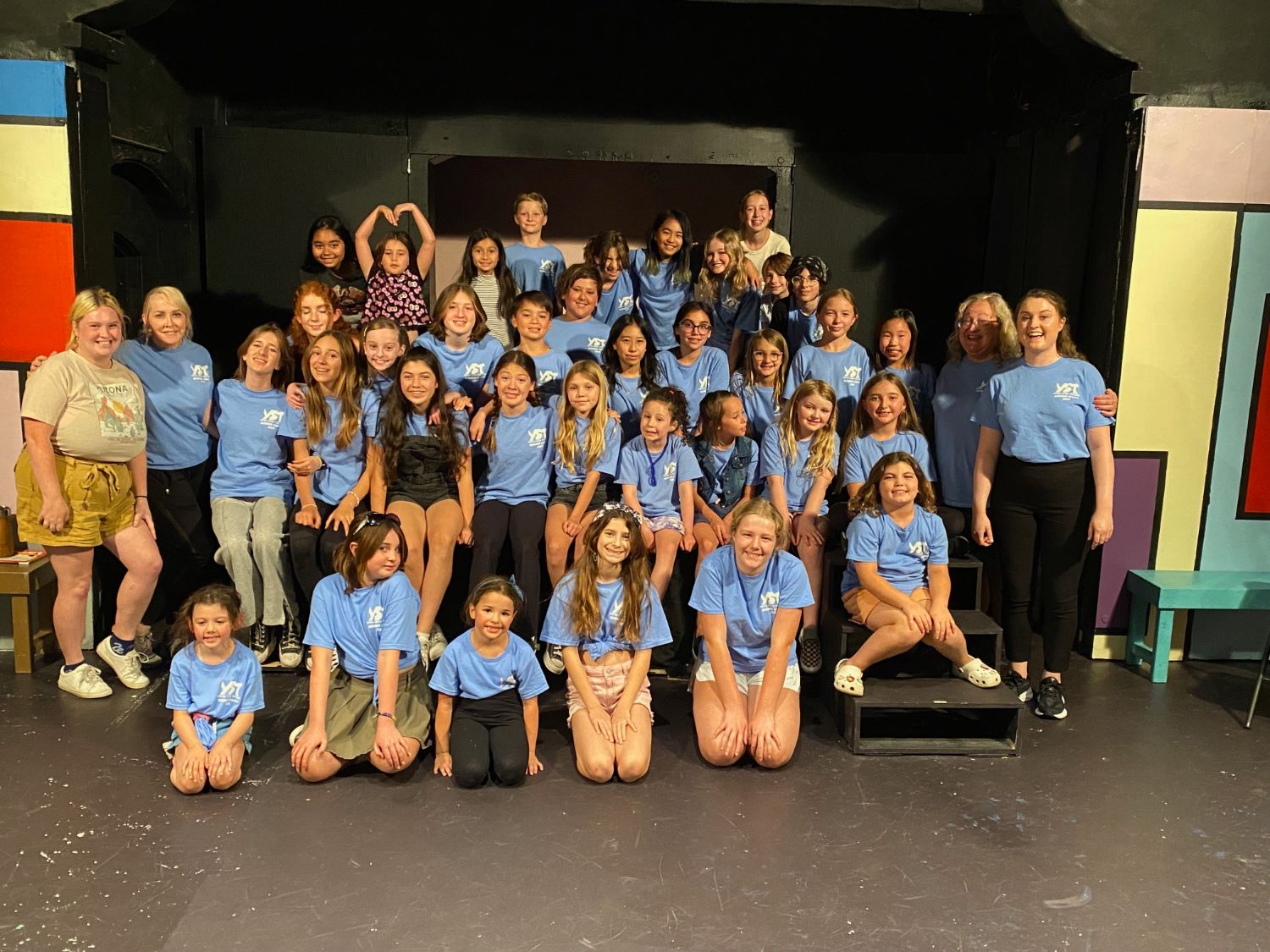 PHOTO: Alisa Hayashida | The South Pasadenan | Young Stars summer theatre campers pictured with their camp coaches at Fremont Centre Theatre in South Pasadena.