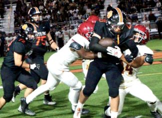 PHOTO: Henk Friezer | South Pasadena High picked up its first victory of season, beating visiting Arcadia 21-6 on Friday night. The Tigers host Crescenta Valley on Friday, September 6, at 7 p.m.