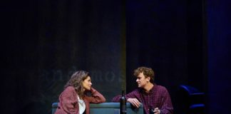 PHOTO: Mike Palma | The South Pasadenan | Amy Brenneman and Anders Keith in The Sound Inside on stage at Pasadena Playhouse.