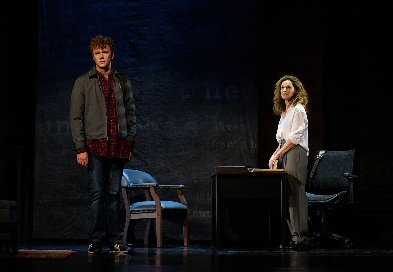 PHOTO: Mike Palma | The South Pasadenan | Anders Keith and Amy Brenneman in The Sound Inside on stage at Pasadena Playhouse.
