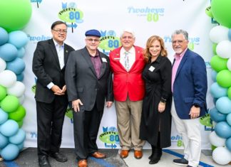PHOTO: Mike Kwok | The South Pasadenan | Celebrating Twohey’s Restaurant’s 80th Anniversary on Sept. 20 are (left to right) Assemblymember Mike Fong, District 49; Greg Mallis, Twohey’s co-owner; Alex Aghajanian, president, Pasadena Tournament of Roses; Tanya Christos, Twohey’s co-owner; and State Senator Anthony Portantino, 25th District.