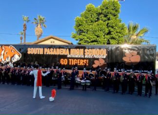 PHOTO: Steve Zikman | The South Pasadenan | The SPHS Marching Band performs during the community dedication ceremony on October 3, 2023.