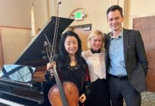 PHOTO: provided by Friends of South Pasadena Library | The South Pasadenan | Cellist Cecilia Tsan and pianist Steven Vanhauwaert pictured with composer Nan Schwartz.