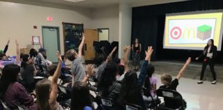 PHOTO: provided by SPUSD | The South Pasadenan | SPHS Virtual Enterprise students teach Arroyo Vista students marketing tips in preparation for the AV Marketplace.