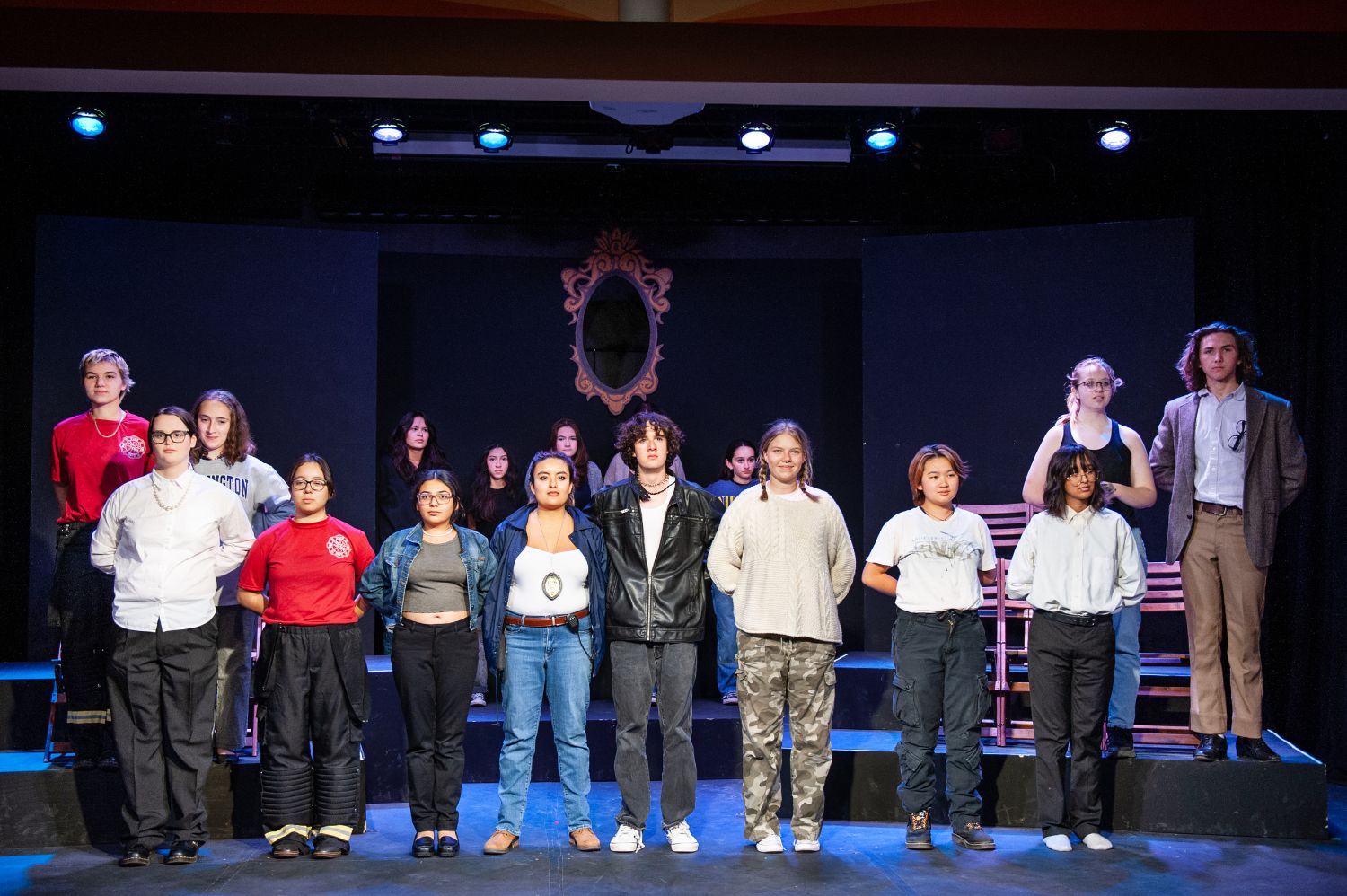 PHOTO: Shari Correll | The South Pasadenan | The cast of TRAP on the Little Theatre stage at South Pasadena High School.