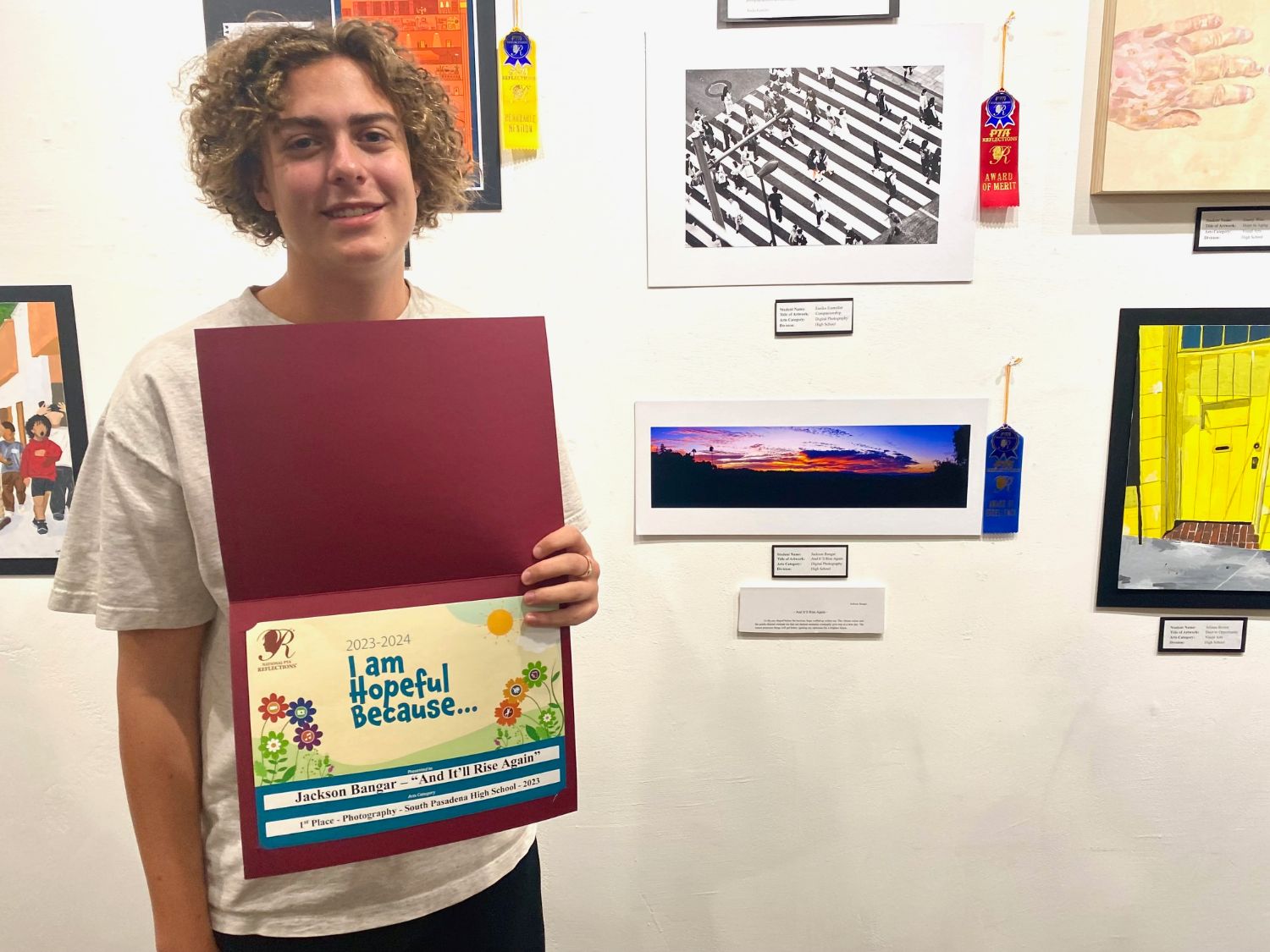 PHOTO: Alisa Hayashida | The South Pasadenan | Jackson Banger wins 1st place in the digital photography category of the 2023 PTSA Reflections exhibit at SPARC Gallery.