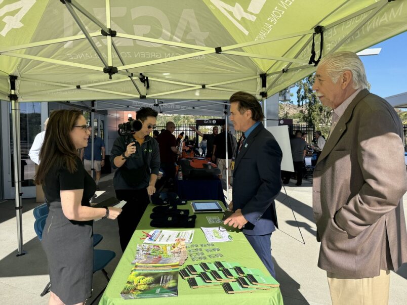 PHOTO: Esther Wu | The South Pasadenan | South Pasadena Councilmember Michael Cacciotti meets with AGZA reps at the Mt. Sac event. 