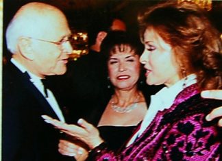 PHOTO: Henk Friezer | The South Pasadenan | Television producer Norman Lear pictured with Helen Hernandez (Founder of the Imagen Foundation and his personal secretary) and Raquel Welch.