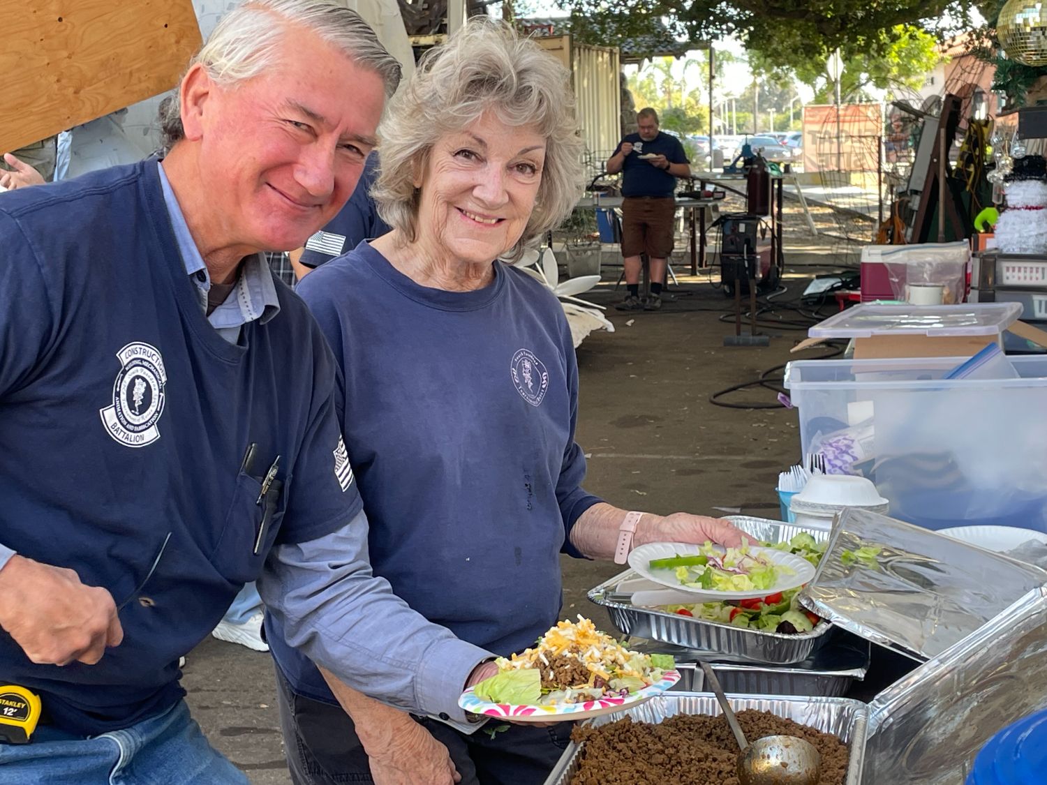 PHOTO: Sally Kilby | The South Pasadenan | On the lunch line are crew members Pat O’Neal and Sharon Mitchell. 